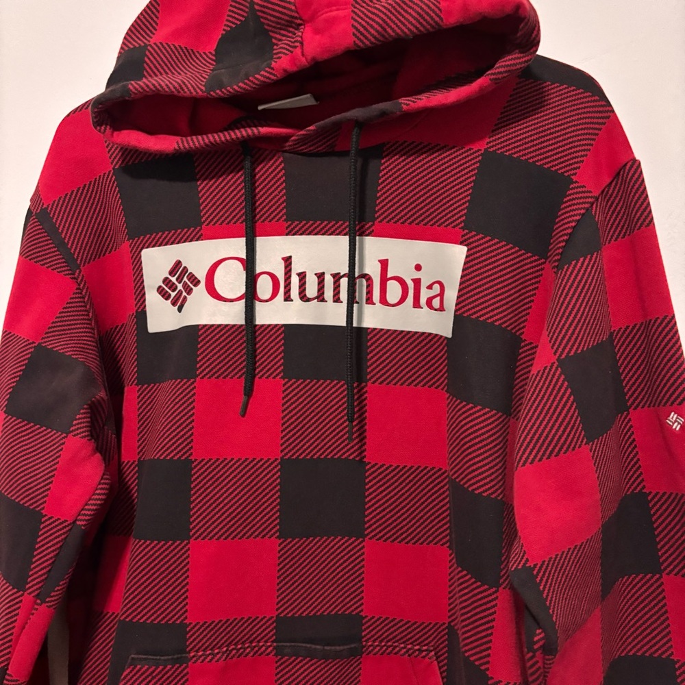 🆗 Columbia Red and Black Buffalo Plaid Hooded Sweater - Picture 3 of 6